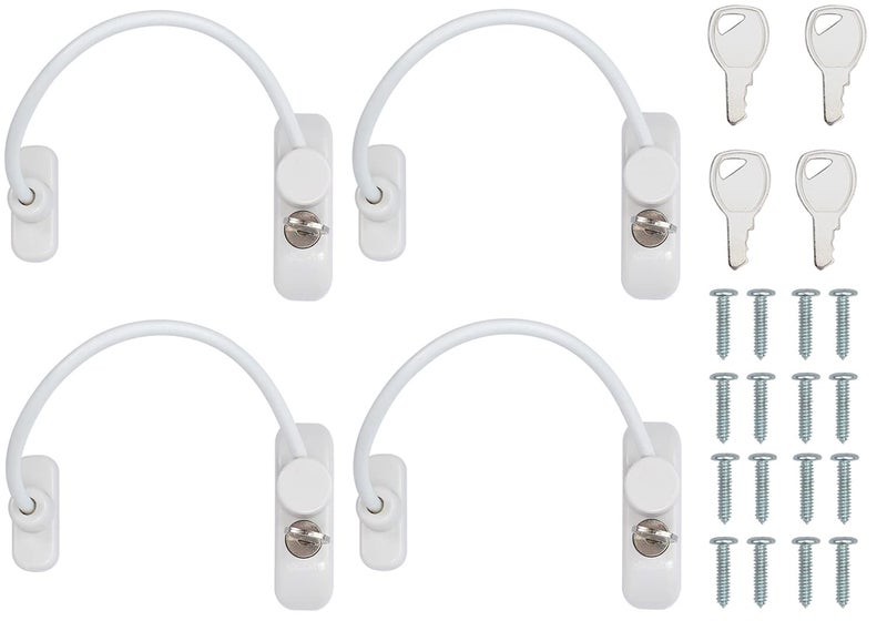 Kamtop 4 PCS Window Restrictor Locks, Lockable Window & Door Limiters with Keys, Child-Friendly Casement Window Lock, Window Opening Control Guard for Improved Child Protection (White) - Image 1